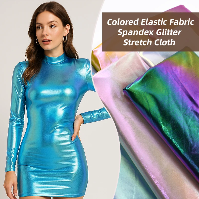 

Metallic Foil Stretch Fabric 45/90*1.45m Spandex Fabric for Sewing Costume Stage Party Laser Stretch Cloth DIY Christmas Craft
