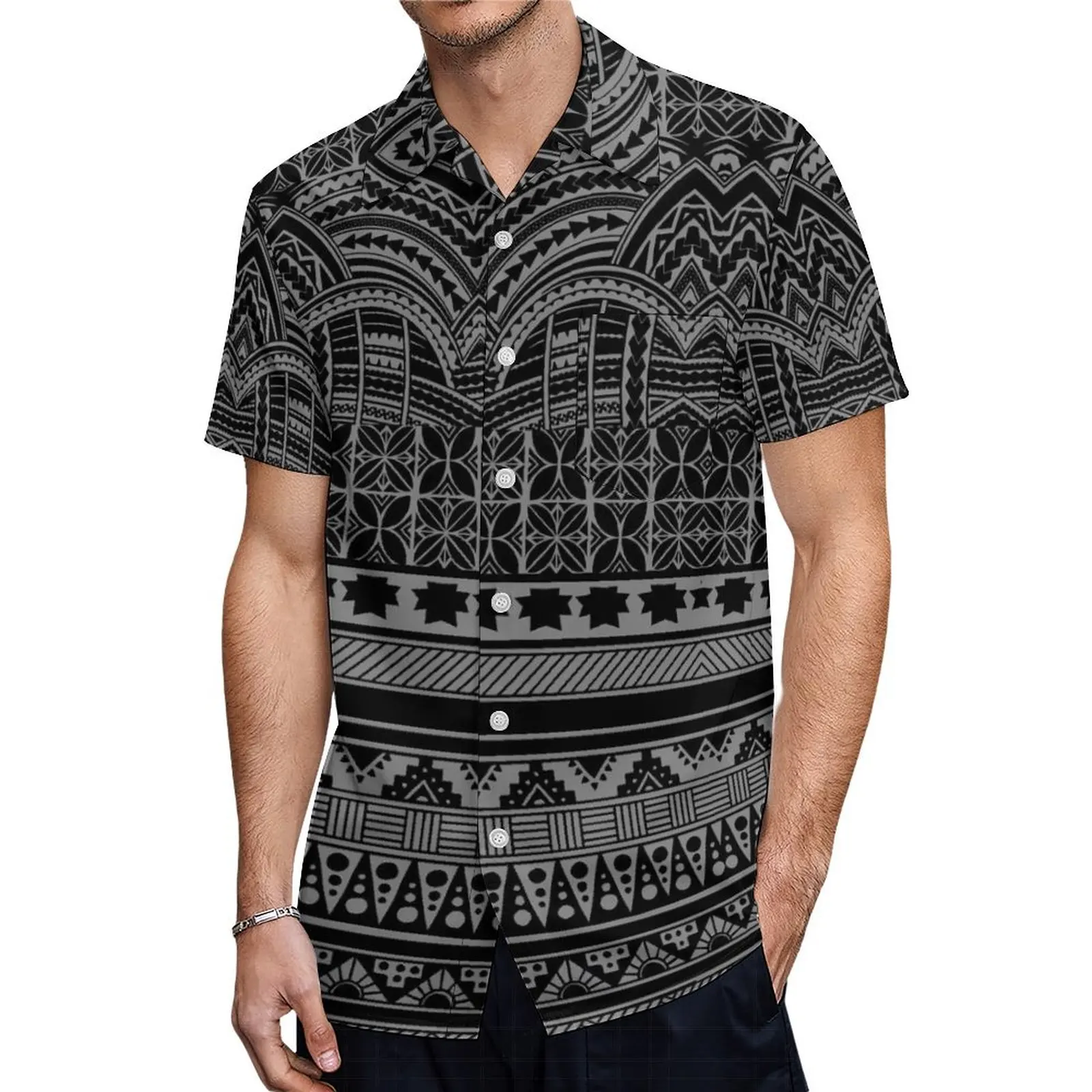 Pacific Islands Custom Wholesale Family Set Samoan Features Ethnic Style Women'S Temperament Dress Men'S Plus-Size Shirt