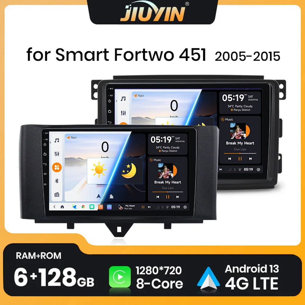 JIUYIN Android 13 Auto Radio Smart Fortwo 451 2005 - 2015 Wireless Carplay 4G Car Multimedia GPS 2din autoradio