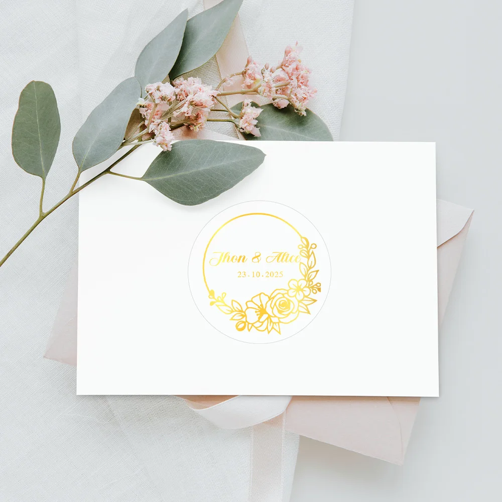 48-240pcs Custom Name Time Transparent Gold Waterproof Stickers Personalized Round Transparent stickers Custom Text Sticker