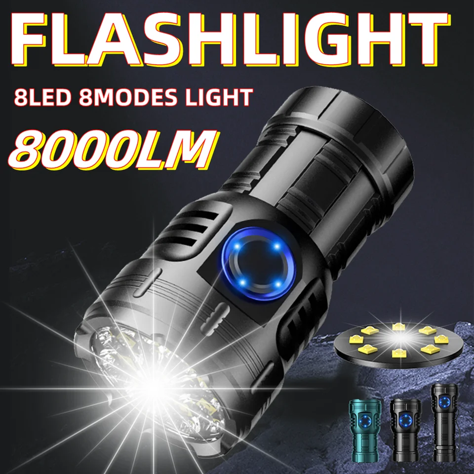 8000lm pocket tactical flashlight torch led pen usb rechargeable light 8000LM 8Led High Bright Flashlight Rechargeable Portable Torch Outdoor  Pocket Hiking Magnet Emergency Work Car Repair X68 X68S
