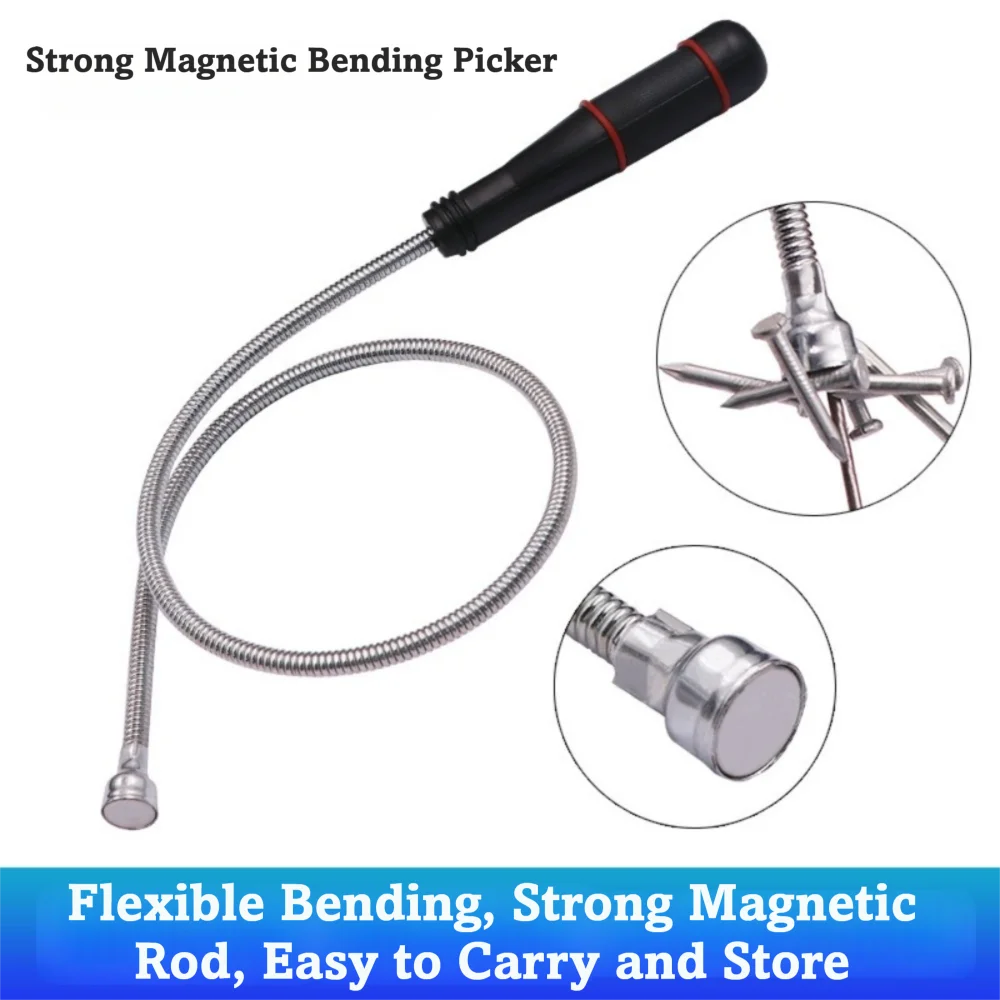 Multi-Purpose Magnetic Pickup Tool Strong Suction Bendable Rod Telescopic Pickup Stick Metal Construction Adjustable