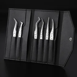 6pcs Eyelash Tweezers Set Stainless Steel Anti-slip Precision Lashes Tweezer for Makeup False Eyelash Extension Tools