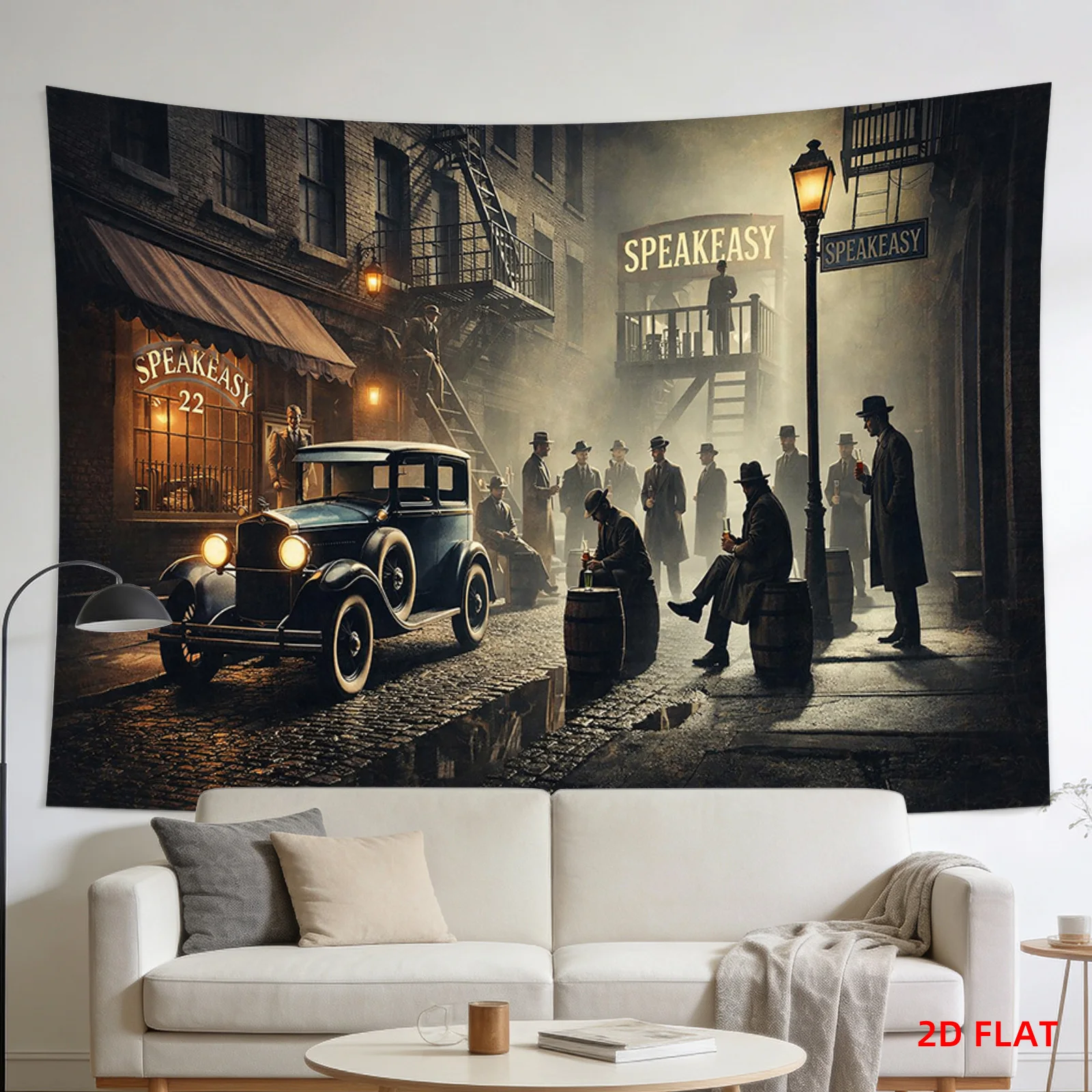 Vintage Speakeasy Gangster Wall Tapestry Print Retro Prohibition Era Jazz Age Crime Movie Poster Decor Art for Home Loft Bedroom