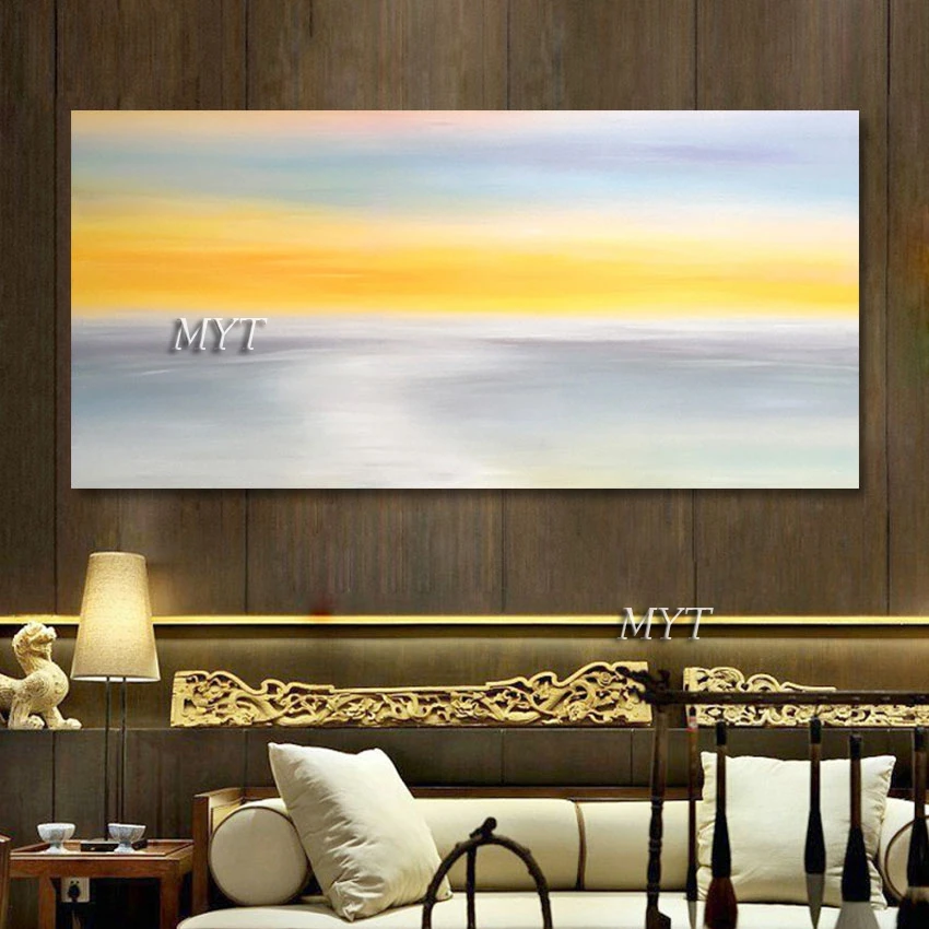 

New Design, Art And Craft Canvas Wall Picture, House Decorative Pure Handmade Abstract Afterglow And Sea Oil Painting, Unframed