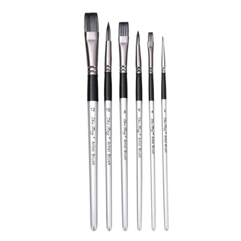 

A9LC 6 шт. кисть для акварельной краски с тонким/плоским кончиком, деревянная кисть для акриловой акварельной гуаши, масляная
