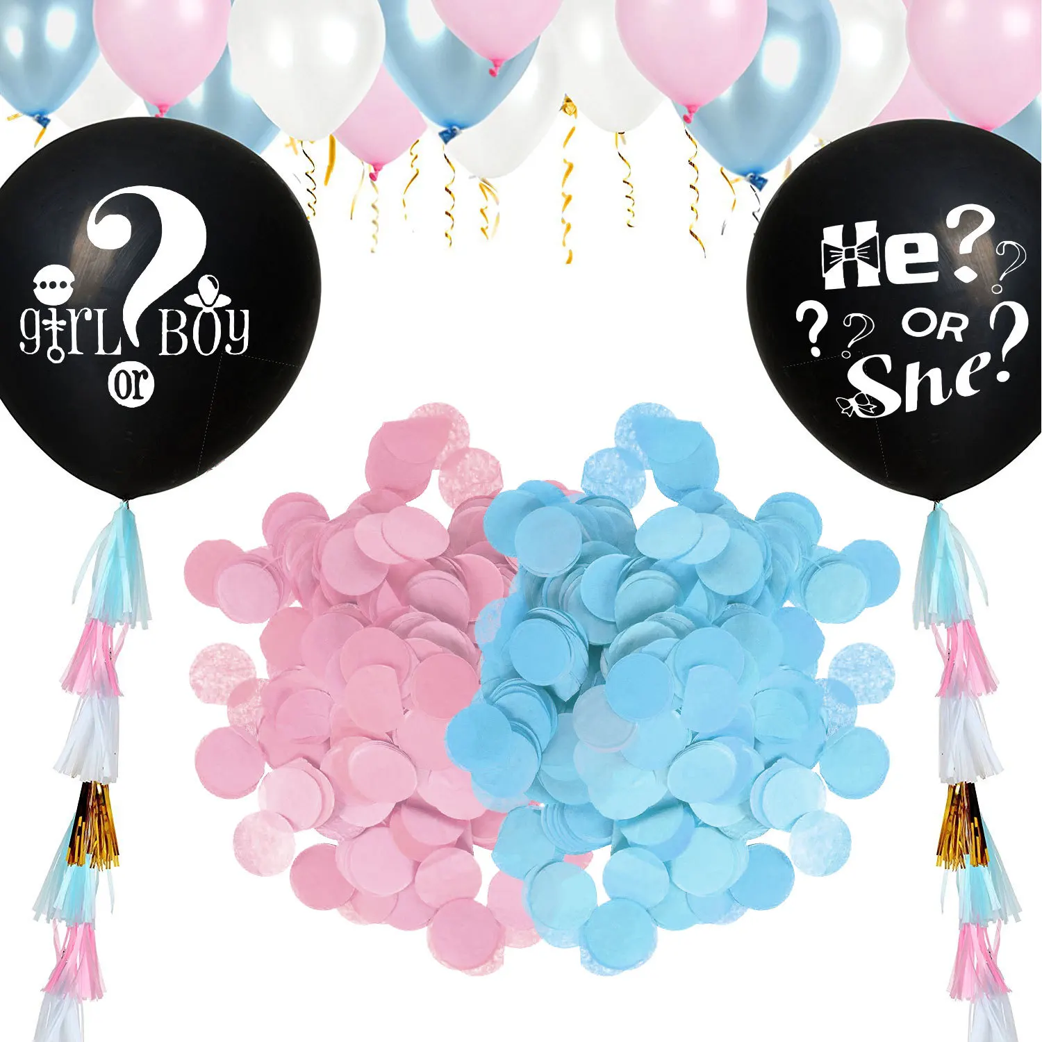 Conjunto de decoración para fiestas de bebés, globos de látex con confeti, color negro, 18/36 pulgadas, 1 unidad