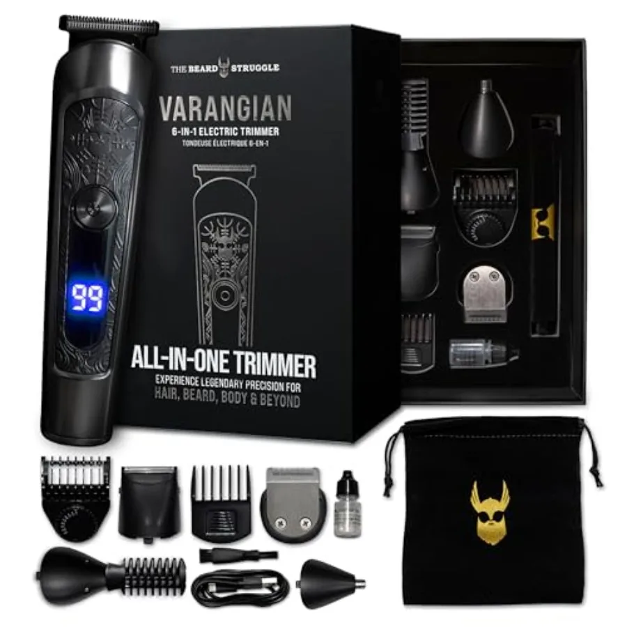 

6-in-1 Titanium Beard Trimmer for Hair Beard Body 17 Length Adjustable Blade with Digital LED Display Cordless Waterproof Wet/D