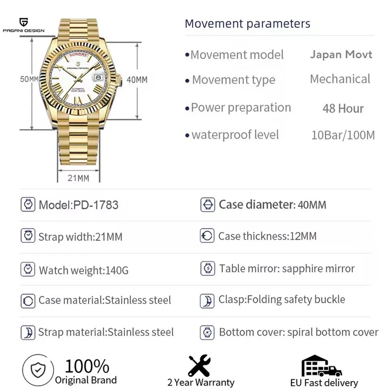 PAGANI DESIGN Men's Watches 2026 New DD40 Water Luxury Automatic Watch For Men TMI NH36A Date Week Mechanical Wristwatches Man
