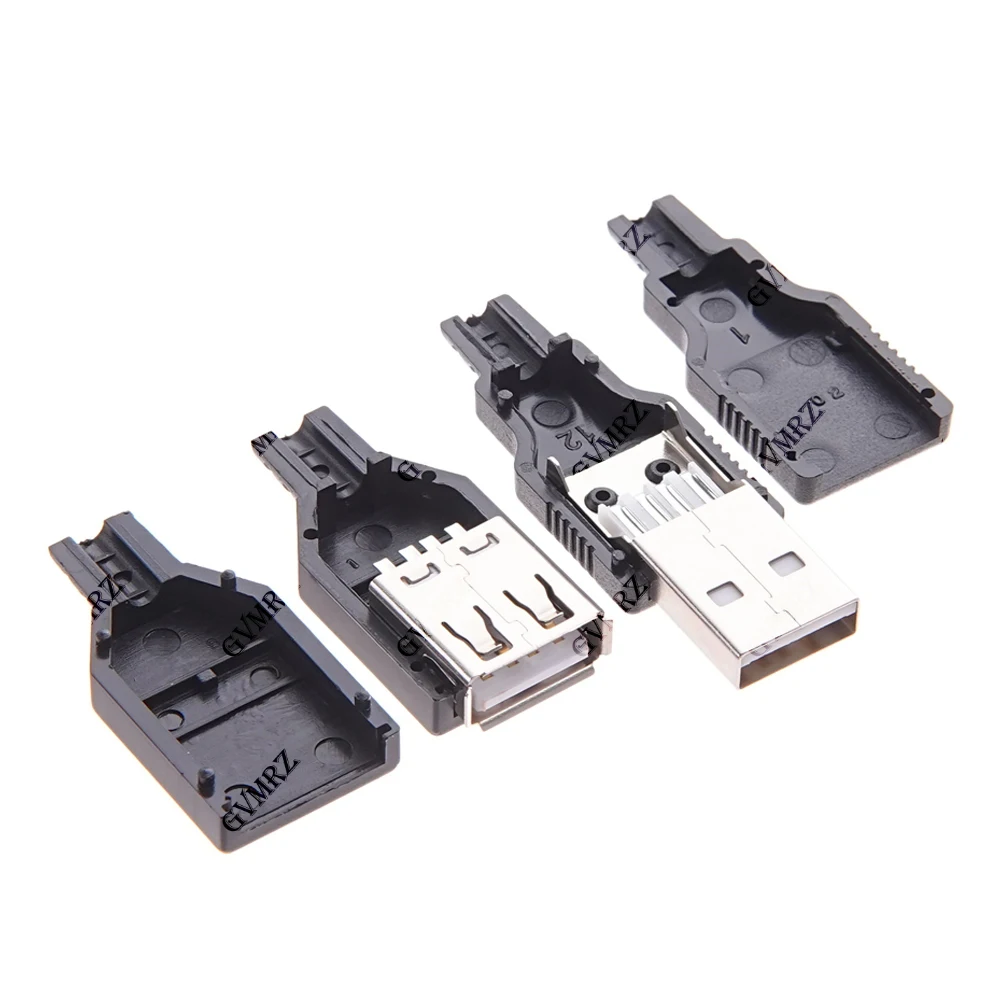 10PCS Type A 4 Pin Plug Socket Connector With Black Plastic Cover Type-A DIY Kits Type A Male Female USB 4P