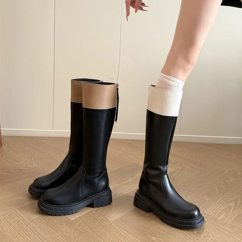 Ladies Color‑Blocking Platform Riding Boots Trendy Streetwear Knee Long Boots Fashion Comfortable Women Daily Footwear