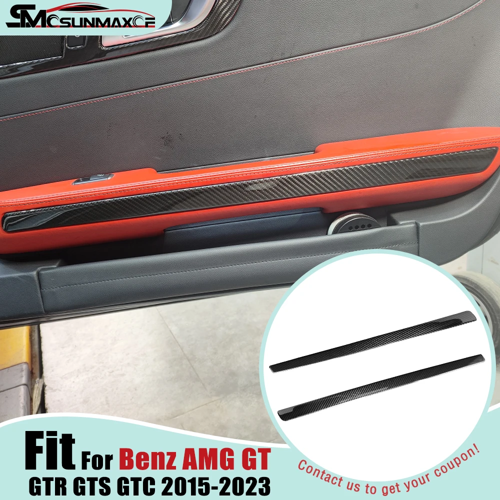 2015-2023 For Benz AMG GT C190 R190 GTC GTS GTR 2Doors Real Dry Carbon Fiber Inner Door Strip Sticker Car Interior Accessories