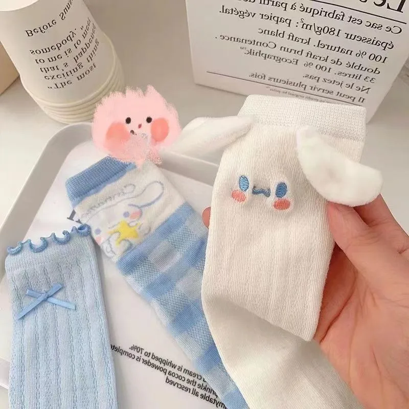 Chaussettes Sanurgente Cinnamoroll pour enfants, bas longs en pur coton, dessin animé mignon, Lolita Jk, accessoires doux pour filles, cadeaux