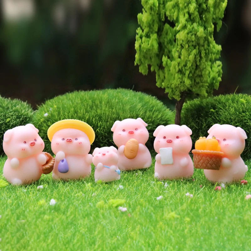 Cute Cartoon Mini Piggy Doll Ornament Dollhouse Micro Landscape Scene Decoration Car Auto Decor Desktop Ornaments