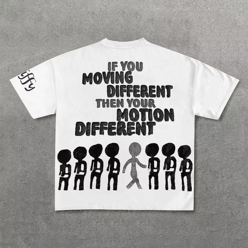 Vintage Motion Different Graphic 100% Cotton Short Sleeve T-Shirt Men Y2K Short Sleeves Oversize Tshirt Streetwear Women Tops image 4