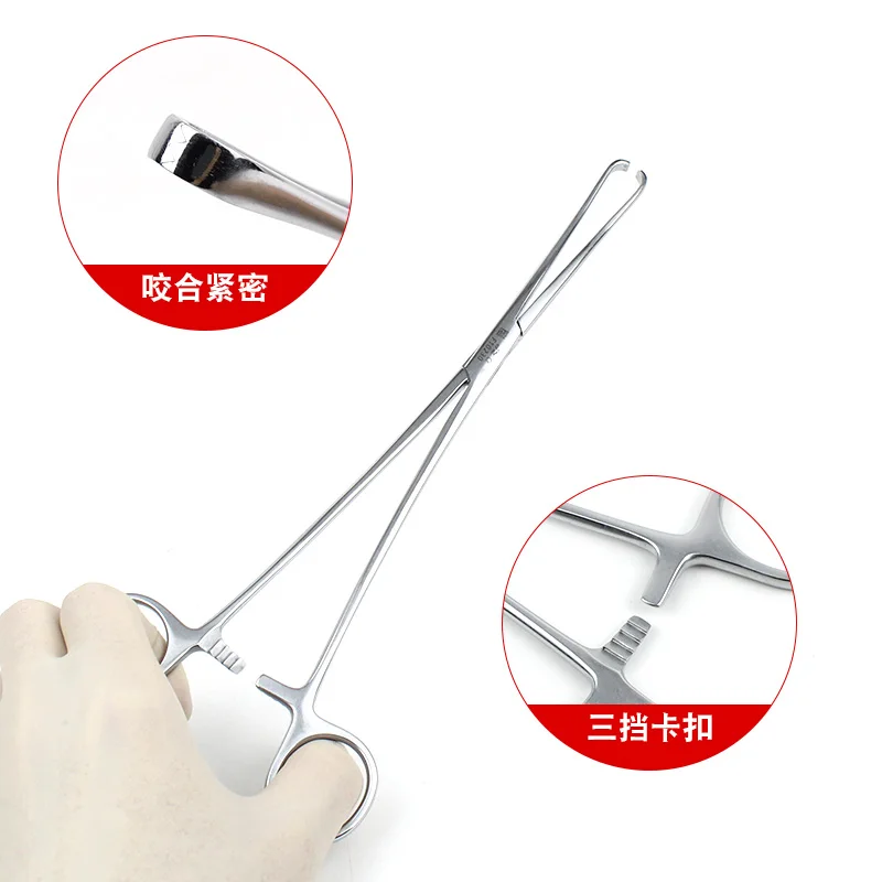 Cervical forceps 2 × 3 teeth straight elbow 25cm medical stainless steel cervical forceps