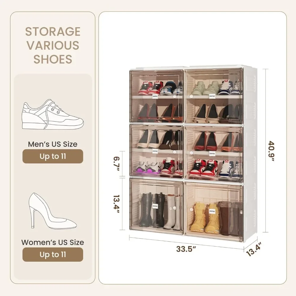 Shoes Organizers, 5-Tier Holds 20 Pairs Shoes, Foldable Stackable Organizer with Magnetic Doors Durable Shoe Rack, Shoe Cabinet