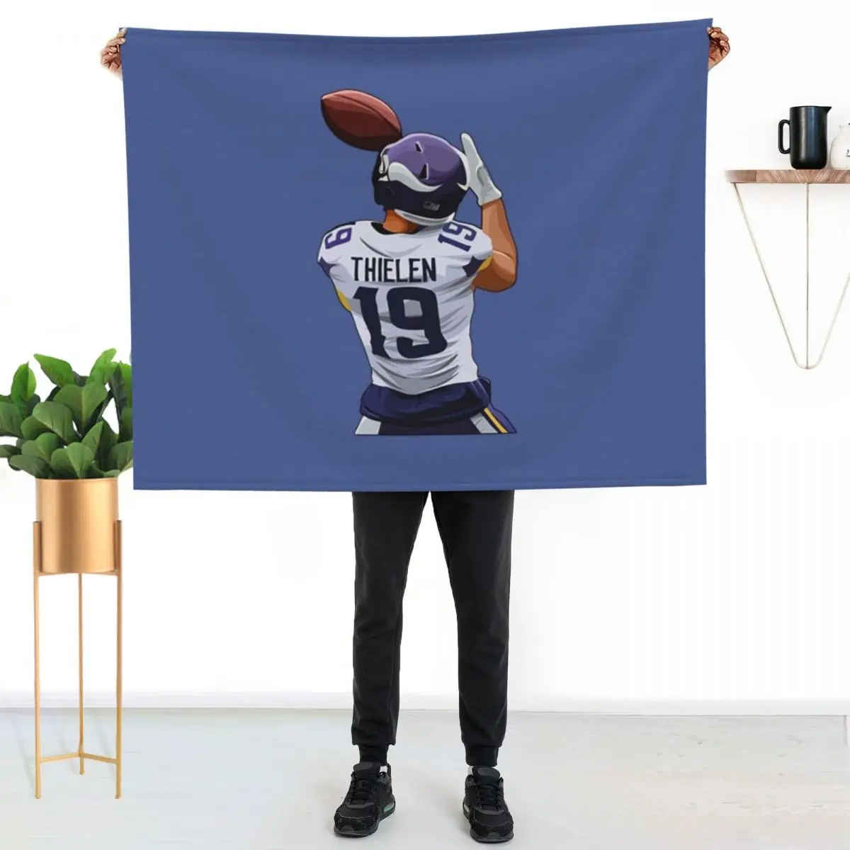 Thielen#19 Wide Receiver Throw Blanket Kid'S Thermal Camping Flannel Fabric Weighted Soft Plush Plaid Blankets