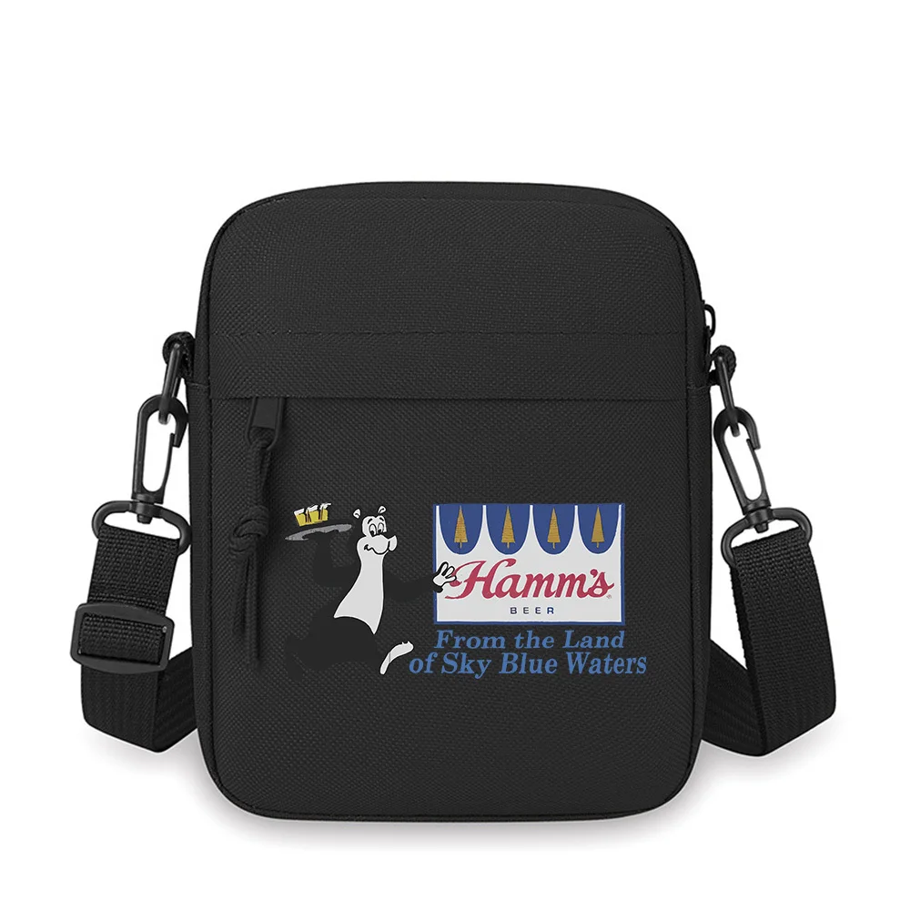 

Bear serving Hamm's beer logo blue water Men Crossbody Bag Single Shoulder Women Cartoon Anime Film Printing Design Unisex