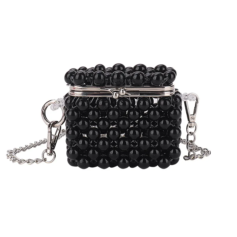 Elegant Clip Bag Women Handmade Pearl Beads Handbag Lady Fashion Summer Beach Vacation Square Mini Shoulder Crossbody Bags