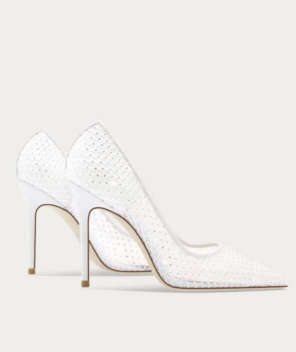 French Wedding Shoes, Wedding Shoes, Bridal Shoes, Women's Water Diamond Mesh, White High Heels, Engagement Single Shoes