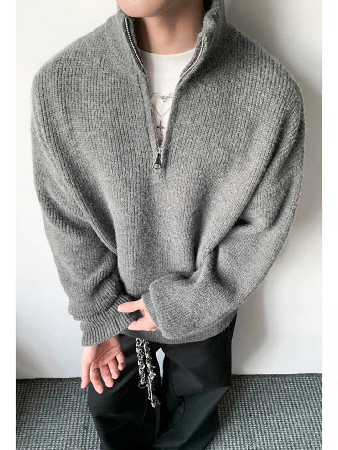 

Мужская утепленная толстовка свободного кроя на молнии, вязаная, повседневная, осенне-зимняя, модная