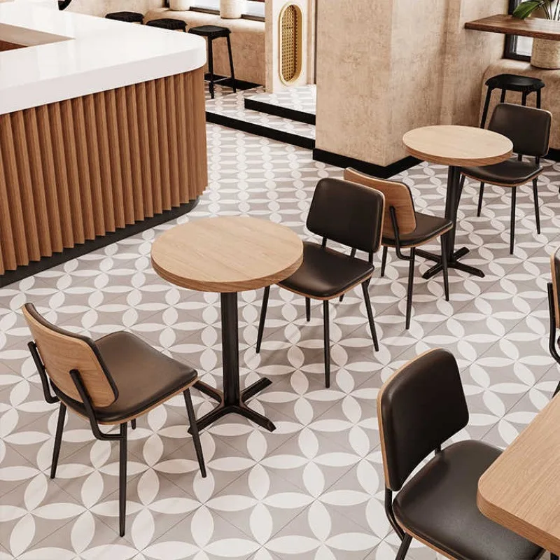 Modern Commercial Restaurant Table And Chair Set Wooden Cafe Furniture Metal Frame Catering Seat Suitable For Coffee Shop Bistro
