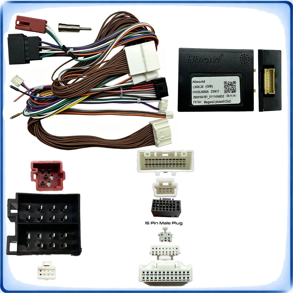 For Renault Megane 2 Clio 3 16Pin to ISO Wiring Harness with CANBUS Decoder LN06.20 Retain Display ﻿