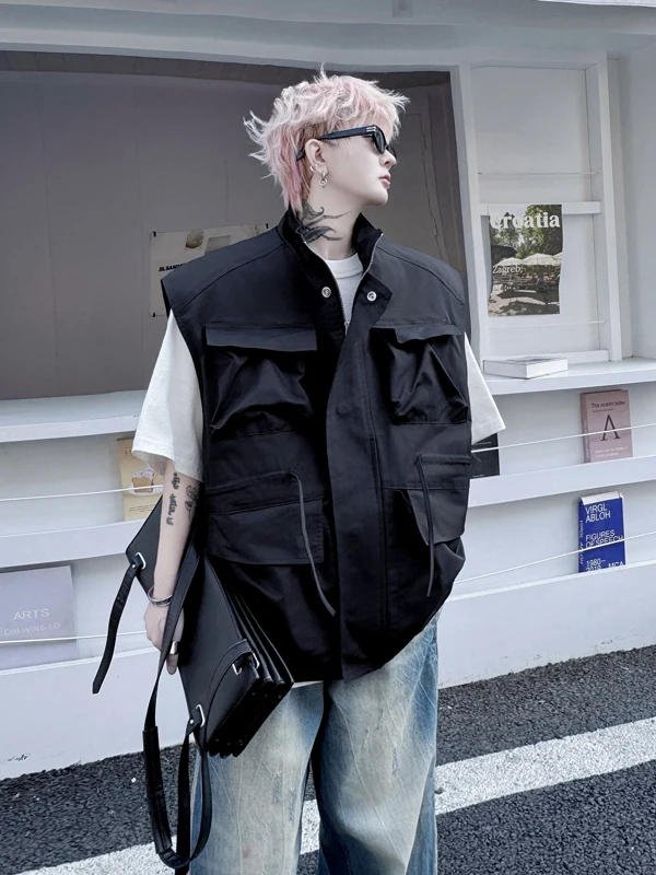 

Модный рабочий жилет с дизайном Dstring Design и воротником-стойкой для летней повседневной верхней одежды