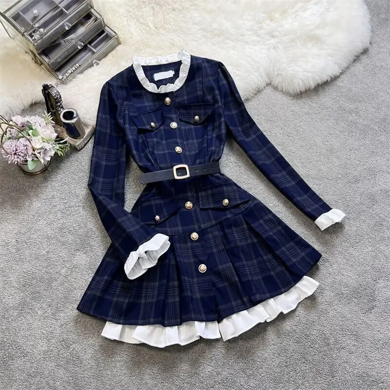 

Autumn and winter clothing, black suit, short skirt, spring waist cinching, new waist cinching, long sleeved patchwork dress,