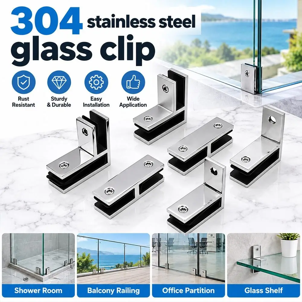 Stainless Steel Glass Clamp Bracket 90 Degree Satin Finish Stainless Steel Glass Clamp Heavy Duty 180 Degree