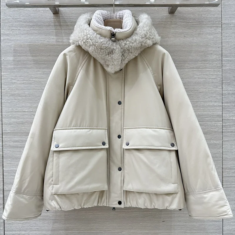 Hochwertiger Daunen-Steppkörper + Strickkragen + Pelzmütze – Damen-Wintermantel 2025, neue Damenkleidung 25121893