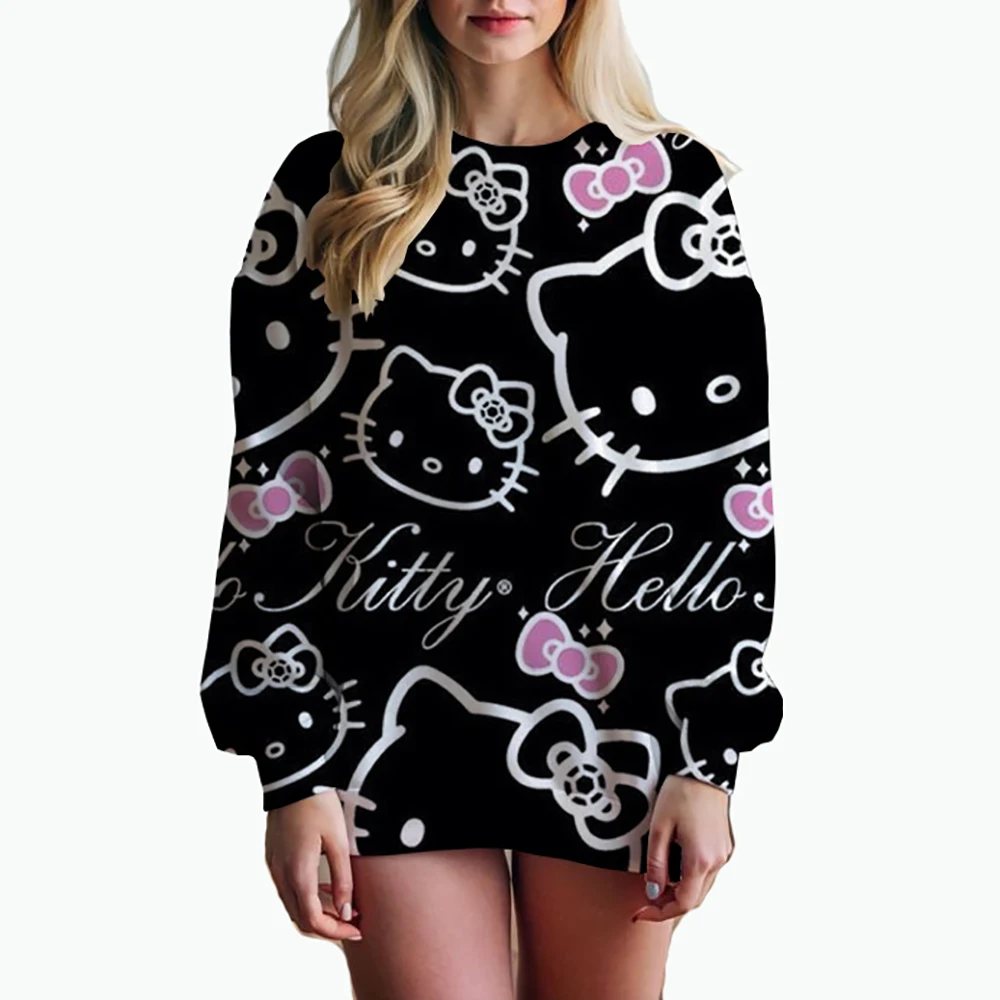 Funny Cute Hello Kitty print Women\'s Hoodie Spring and Autumn Edition Women\'s O Neck Hoodie 2024 New Casual Couple Sportswear