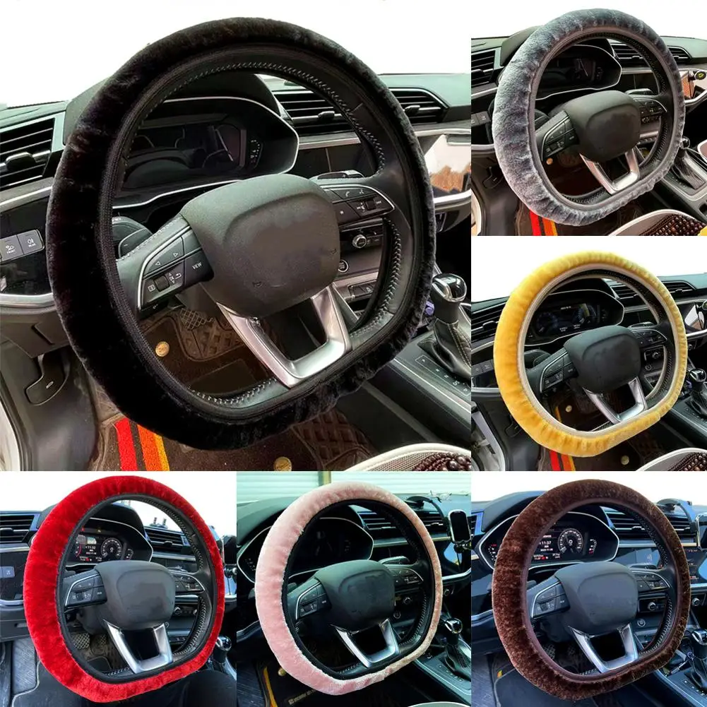 Premium Soft Short Fur Car Steering Wheel Cover High-density Plush Winter Accessories Protector Wheel Cover Steering Warm M1J4