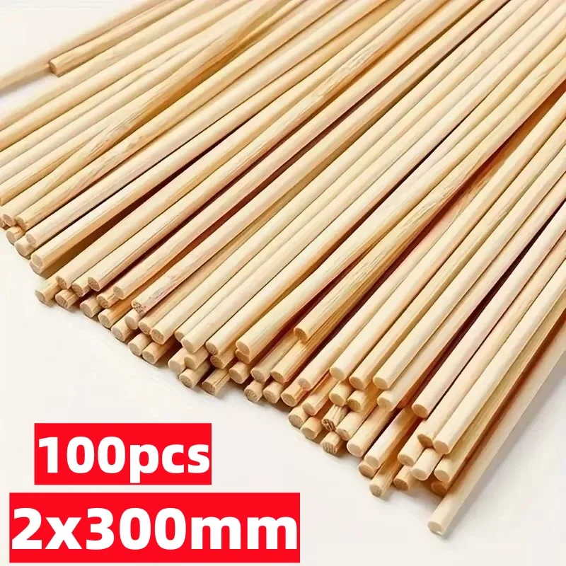 100Pcs Round Wooden Stick DIY Handmade Building Model Material Solid Wood Stick Small Easter Gift Woodworking Tools