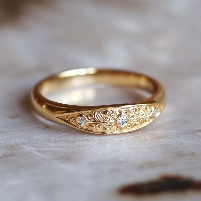 Klassischer Damenring mit eingelegter weißer CZ-Blume, trendige Goldfarbe, handgeschnitzt, für den täglichen Gebrauch, Partyschmuck, Jubiläumsgeschenk