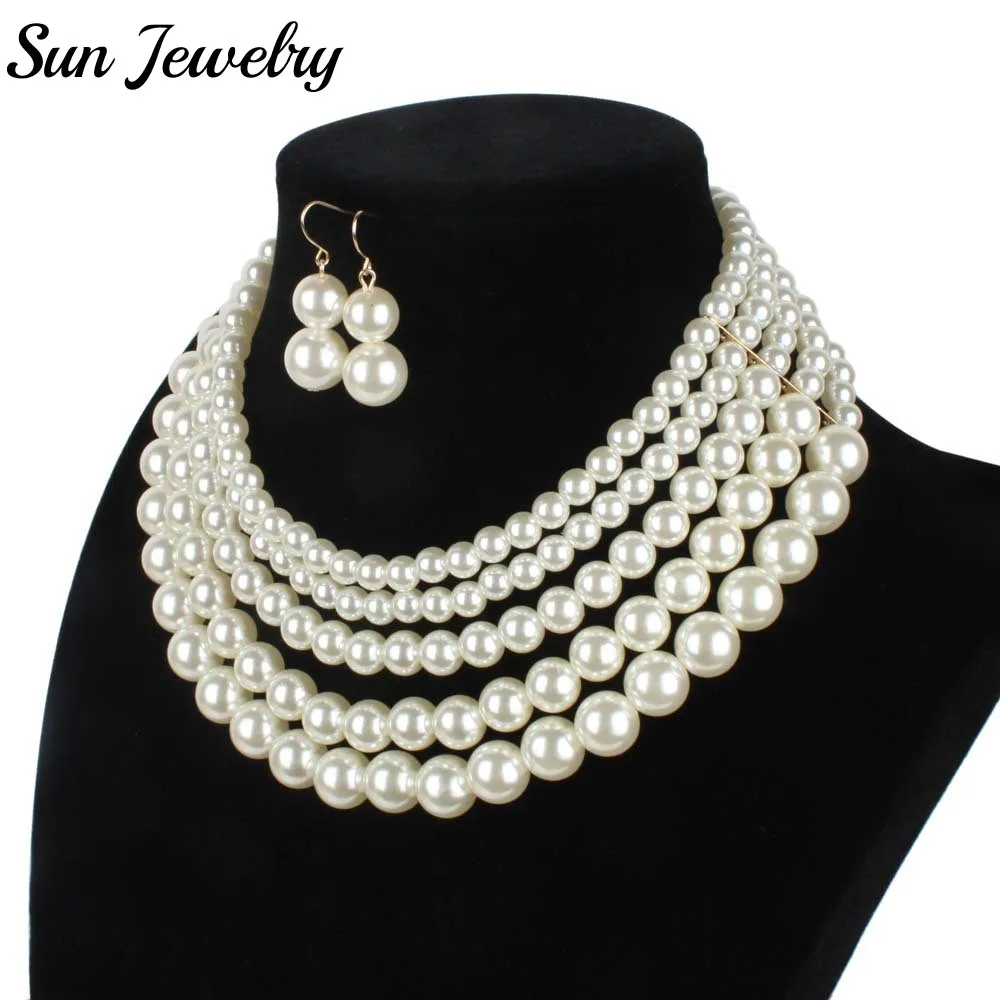 Layered Pearl Necklace Pendant Earrings Set Nigerian Wedding Jewelry Bridal Accessories Jewelry African Beads Jewelry Set Women