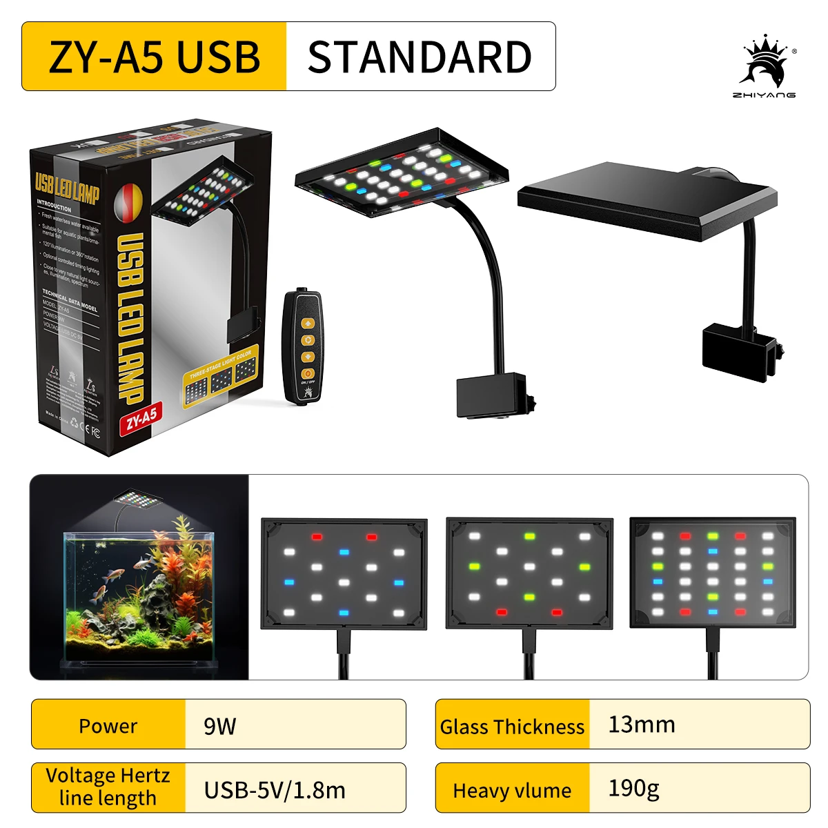 110-240V Aquarium Fish Tank Backlight Waterweed Water Grass Seed Grow Lamp Waterproof Aquatic Plant LED Grow Light 9W 14W