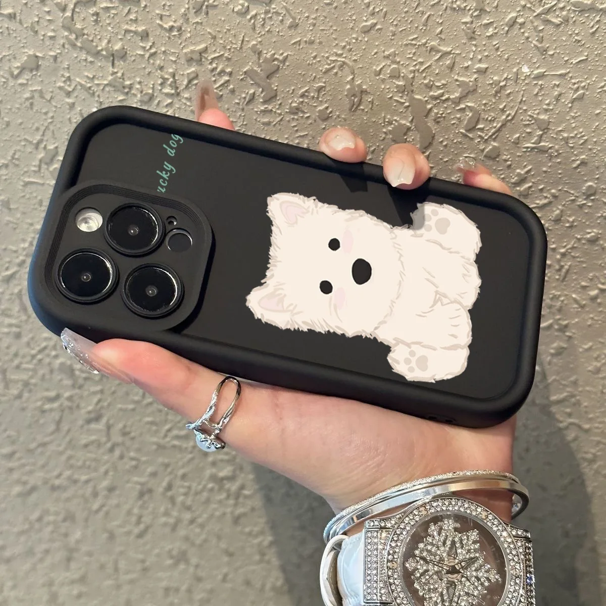 

Cute plush puppy phone case for iPhone 16 15 14 13 12 11 Pro/ Max/Plus shock-proof rear cover anti-fingerprint