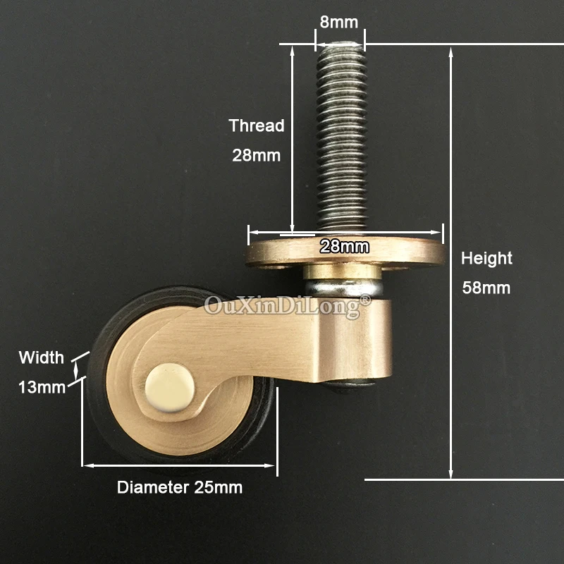 4PCS 1''(25mm) Solid Brass/Brass+Rubber Casters Table Chair Couch Trolley Castors 360° Rotation Wheels Heavy Furniture Rollers