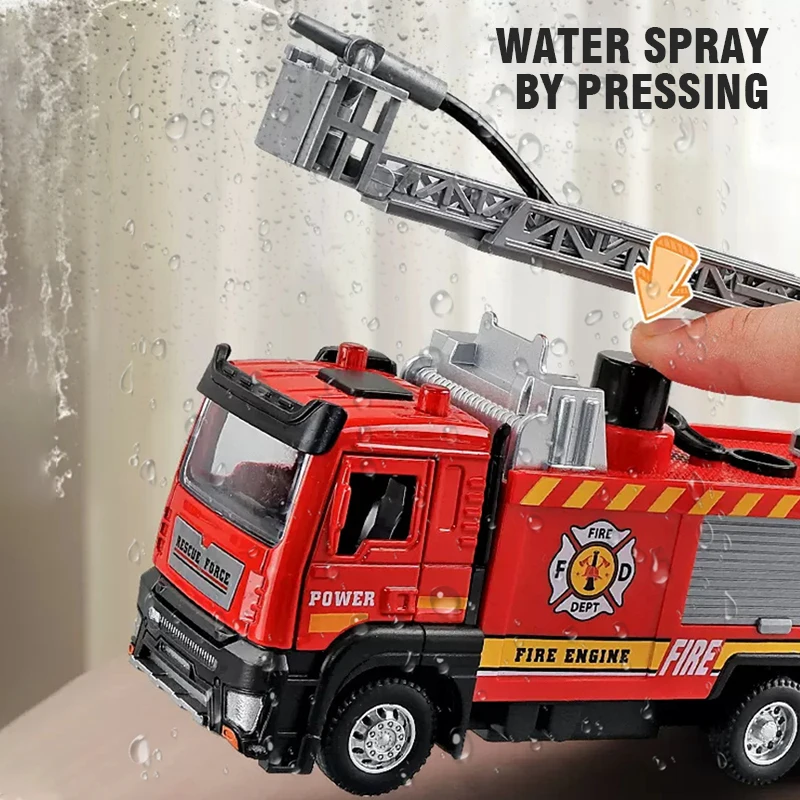 Diecast Fire Truck Alloy Firefighter Water Spray Sprinkler Toy Simulation Truck with Light Music Rescue Engine Christmas Gift