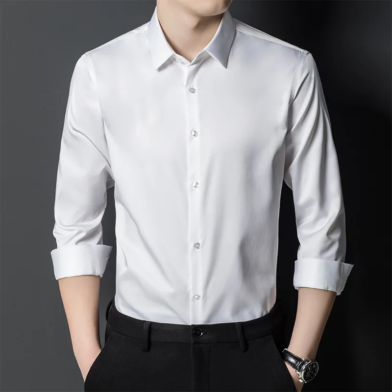 M-6XL Men's Shirt Fashionable and Trendy Business Dress Mulberry Silk Slim Fit Men's Work Wear Non iron Professional Shirt