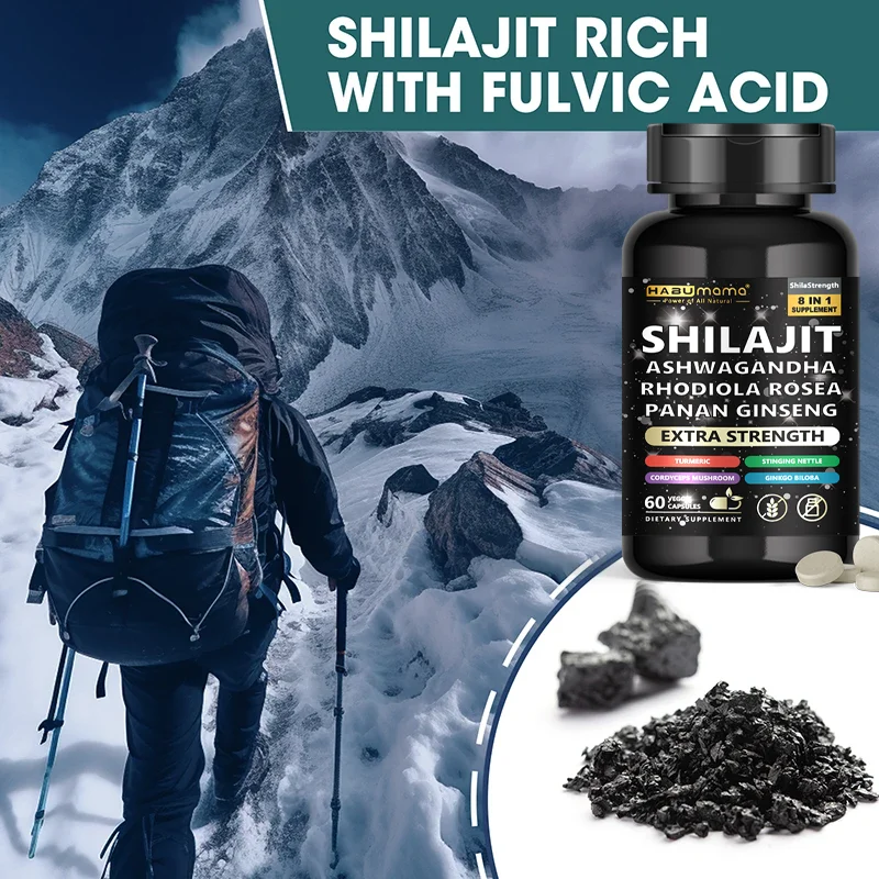 Natural Pure Ingredient 8 in 1 Shilajit, Ashwagandha, Panax Ginseng, Turmeric Capsules Supplement