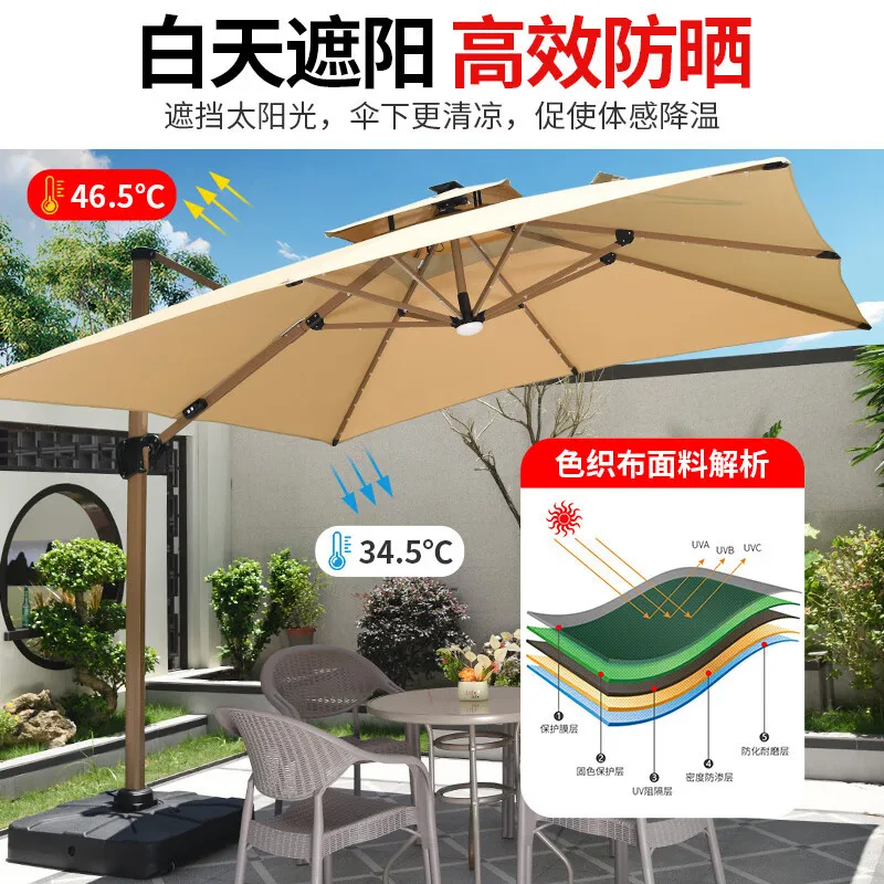 Outdoor Solar Parasol Garden Garden Large LED Light Day and Night Outdoor Stall Roman Umbrella