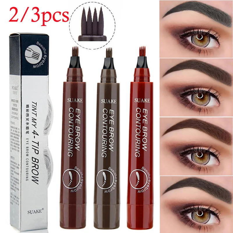 1/2/3Pcs Micro brush eyebrow pencil waterproof fork tip eyebrow tattoo pencil durable fine sketch liquid eyebrow pencil