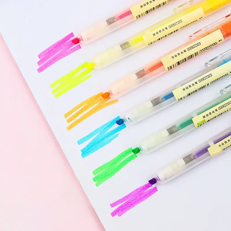 1PCS Press Retractable Highlighters Refillable Pastel Highlighter Pen Fluorescence Markers For Journaling School Office Supplies