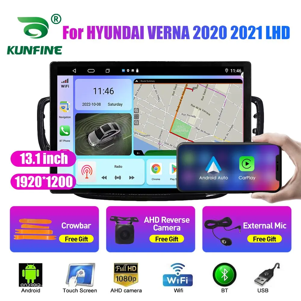 

13,1-дюймовый автомобильный радиоприемник для HYUNDAI VERNA 2020 2021, LHD, автомобильный DVD, GPS-навигация, стерео Carplay, 2 Din, центральная мультимедиа, Android Auto