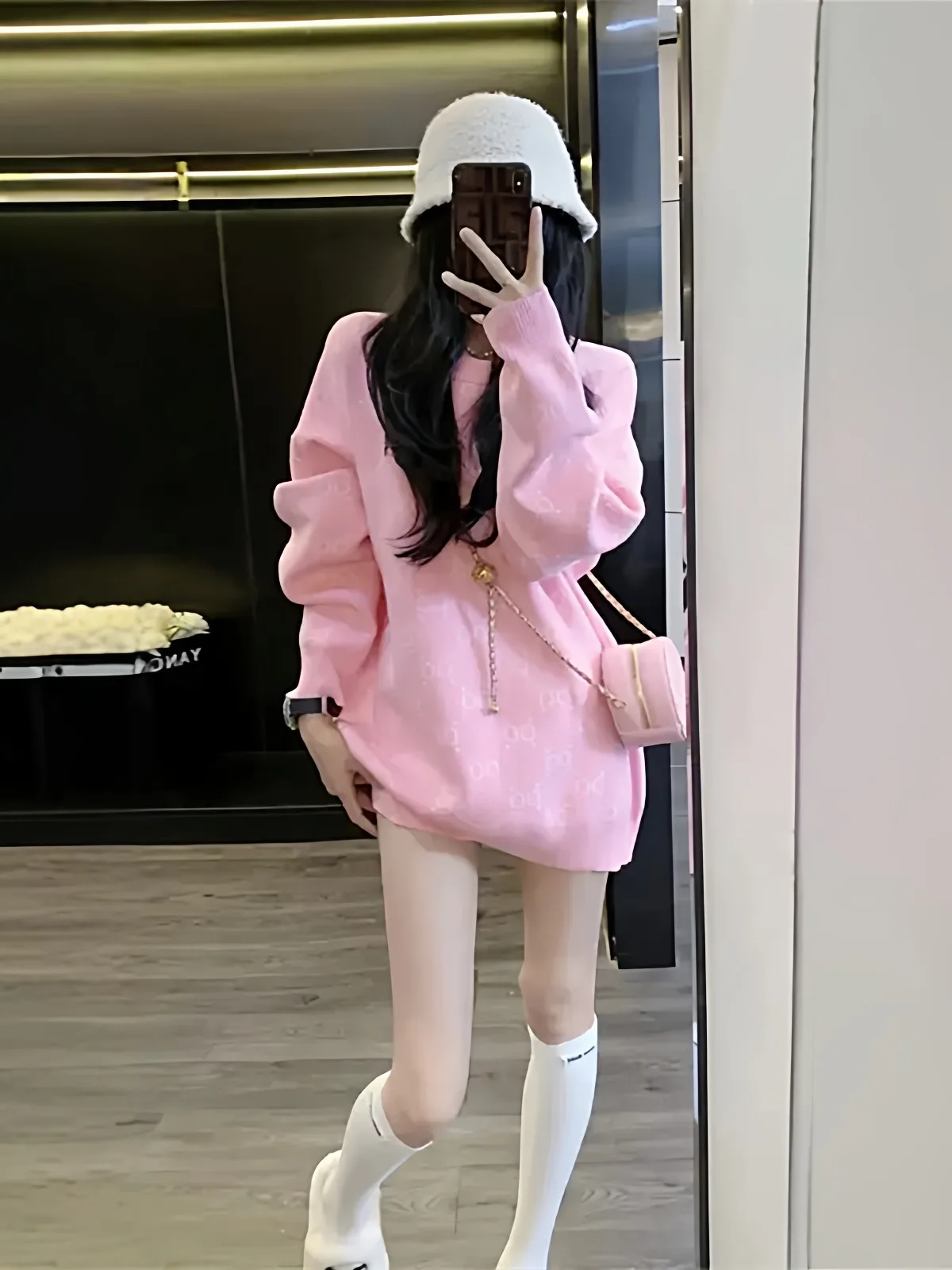 

Loose Fit Knitted Sweater Women's Casual Mid-Length Autumn Winter New Sle Comfortable Soft Pink Color Versatile Leisure Top