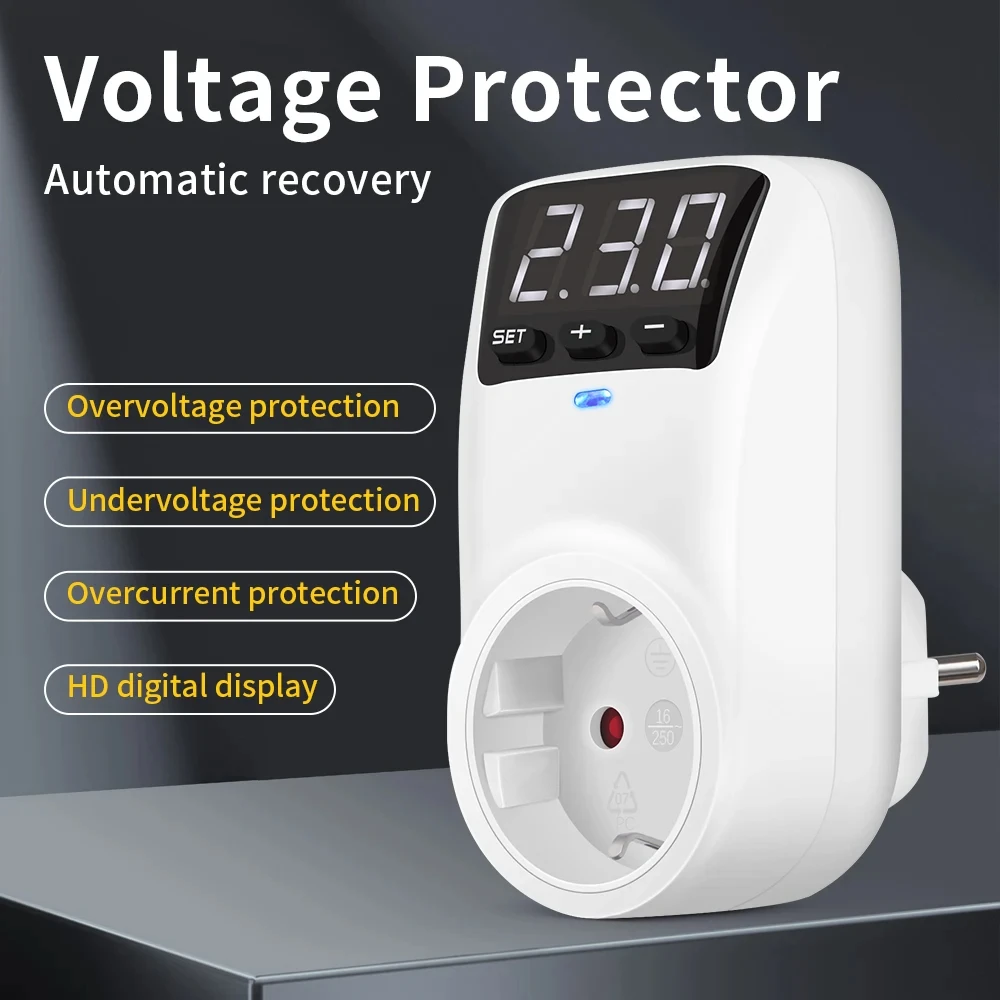 Automatic Voltage Protector Socket AC 220V 16A Adjustable Power Surge Protector EU Plug Socket Voltage Safe Refrigerator Protect