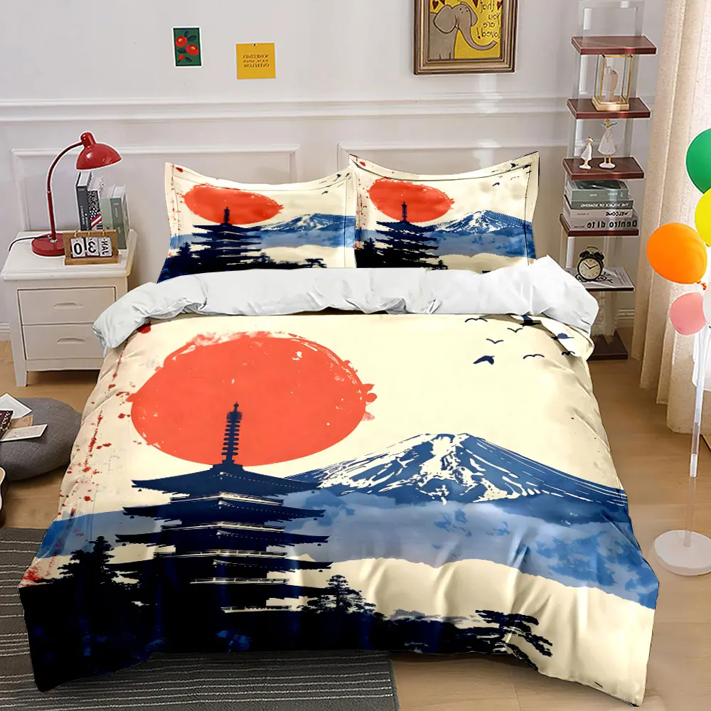 Japanese Landscape Art Set Decoration Exquisite three-piece bedding set gift for kids and adults